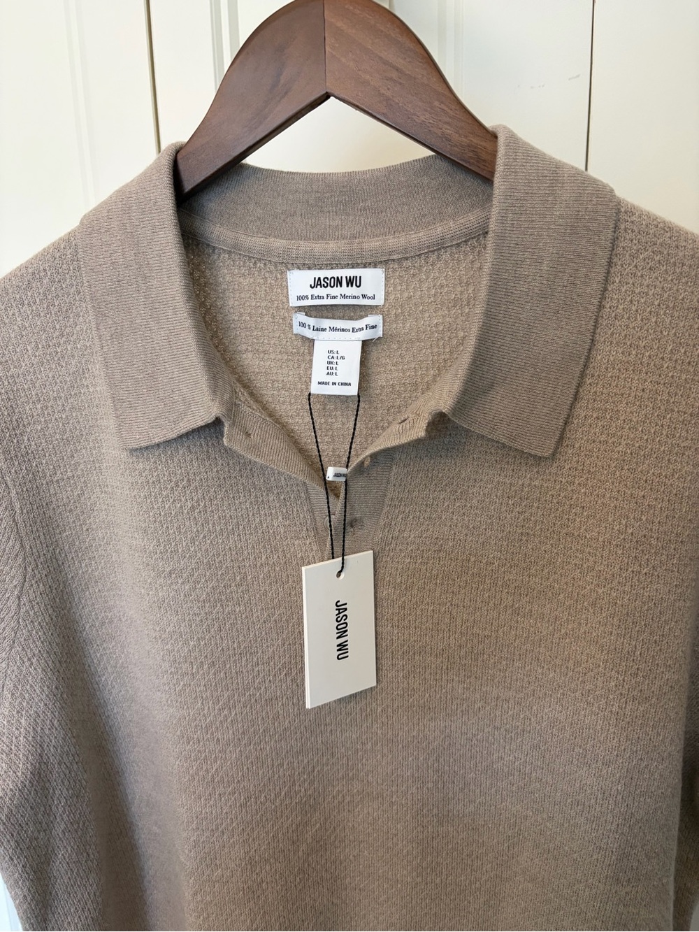 Jason Wu 100% Merino Wool Men's Taupe Polo Knit Shirt